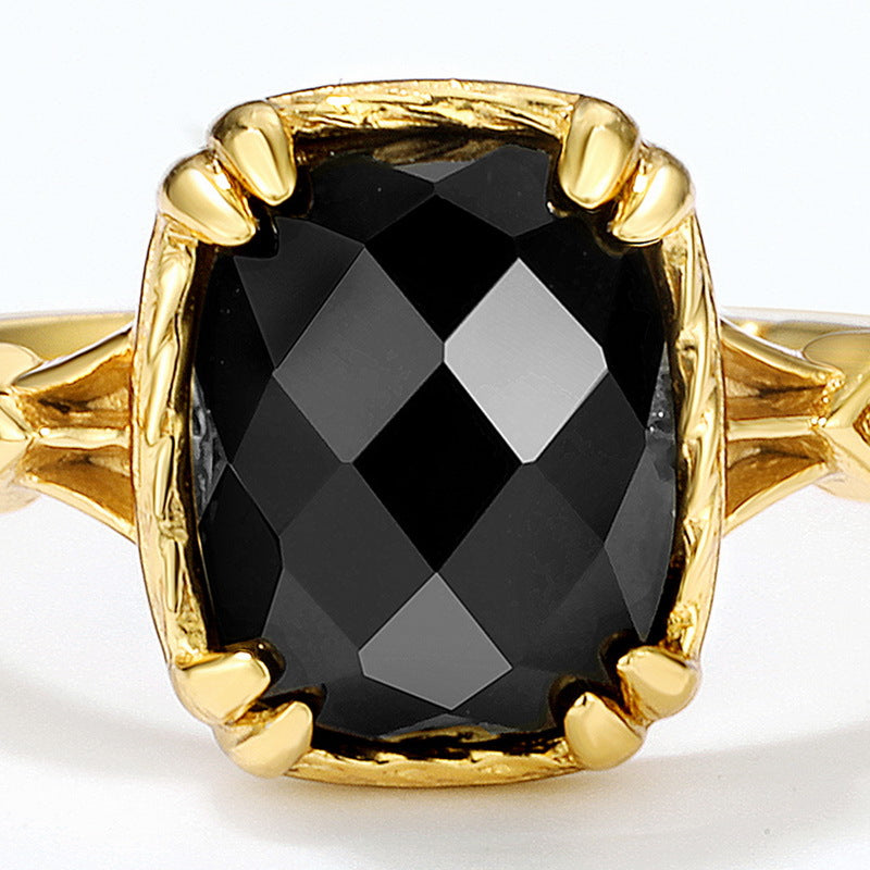 S925 sliver natural crystal  black agate ring adjustable ring