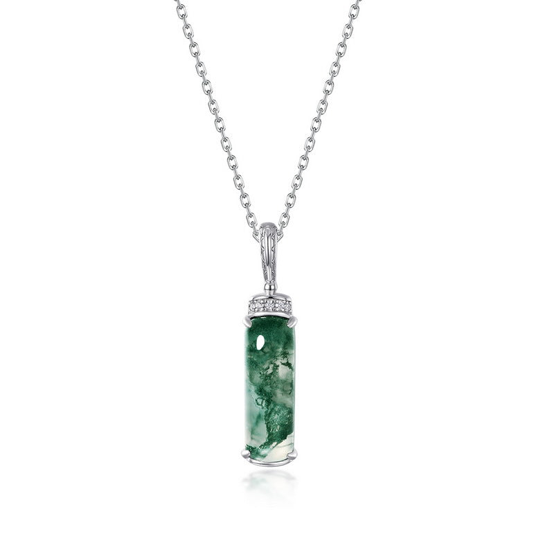 S925 silver-set moss agate perfume bottle pendant