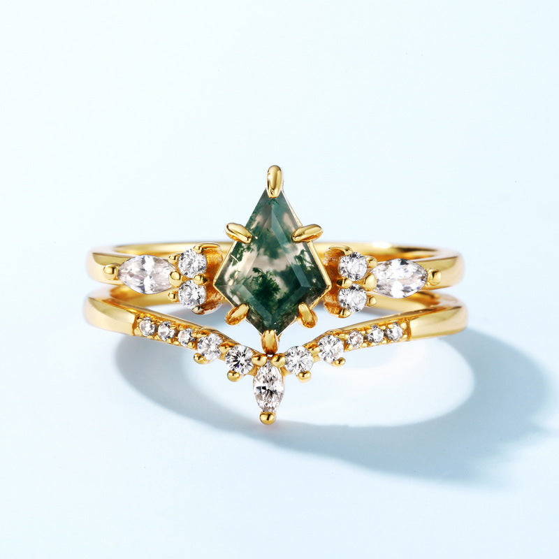 S925 sliver natural crystal  moss agate ring adjustable ring