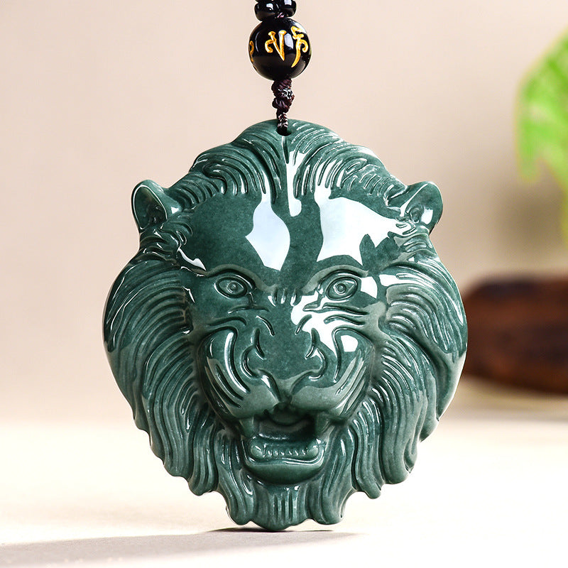 Natural jadeite blue water domineering lion pendant