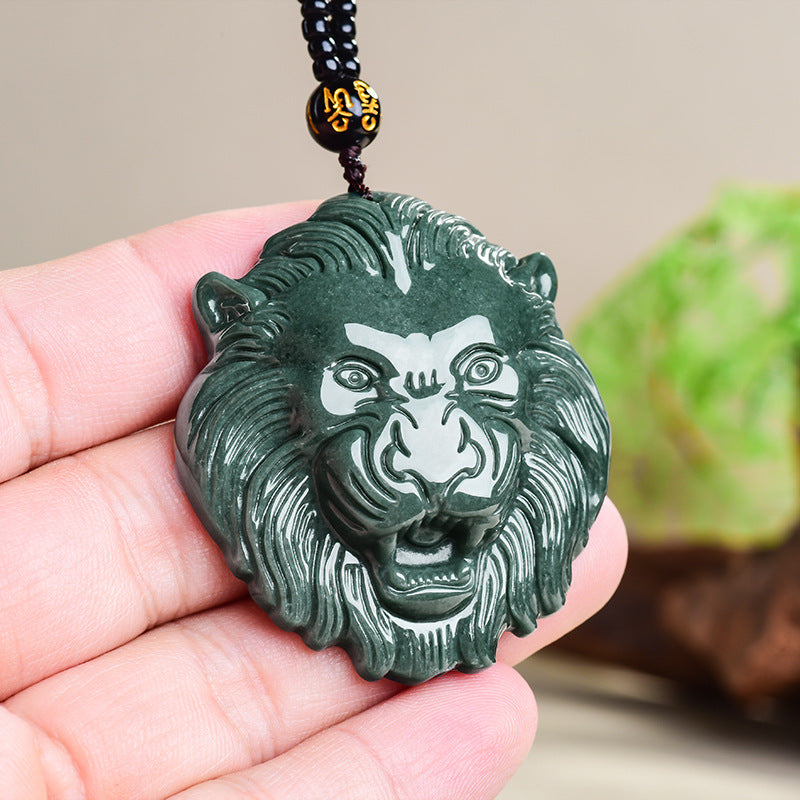 Natural jadeite blue water domineering lion pendant