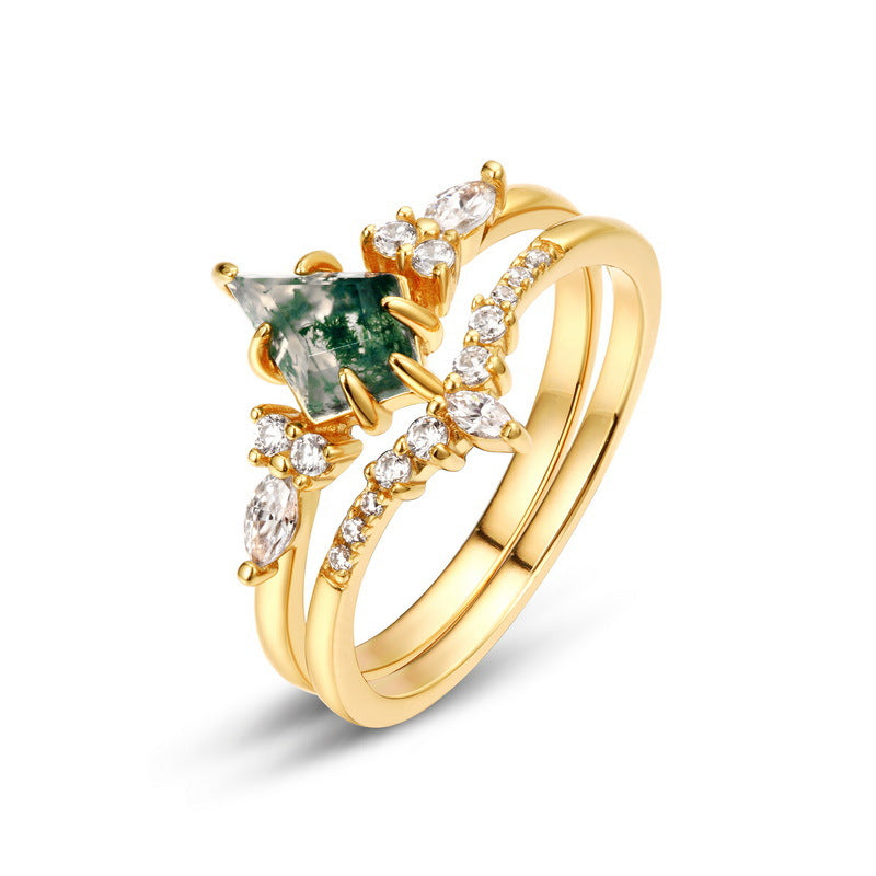 S925 sliver natural crystal  moss agate ring adjustable ring