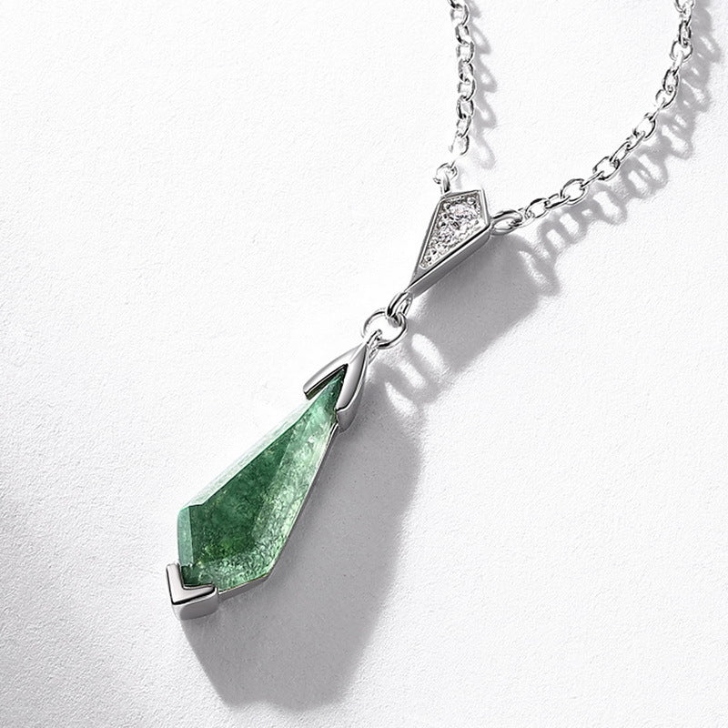 S925 sliver natural crystal  moss agate necklace