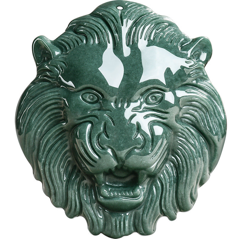 Natural jadeite blue water domineering lion pendant