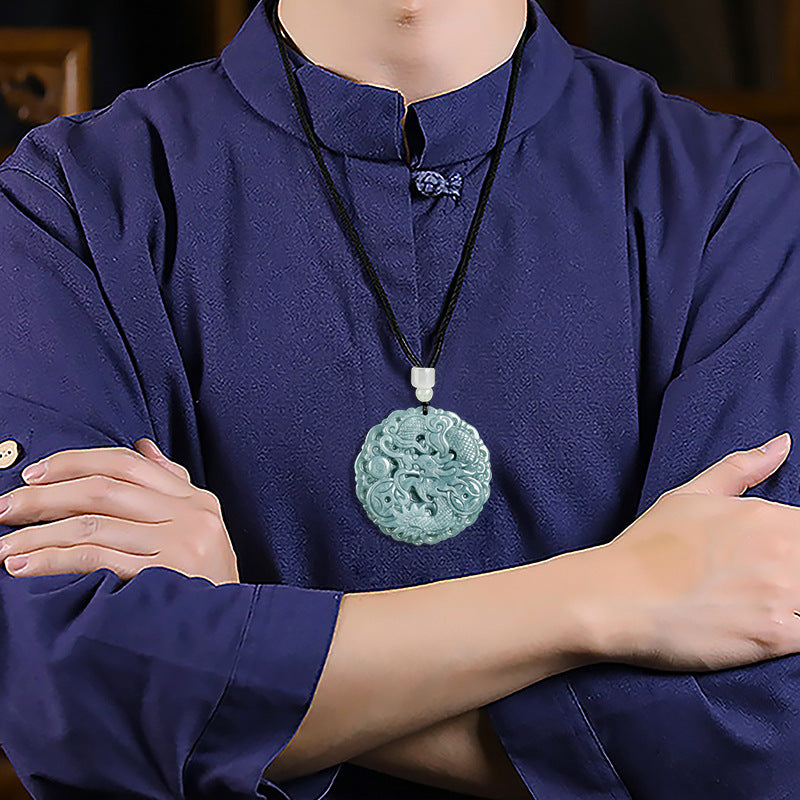 Natural jadeite Fortune Dragon pendant