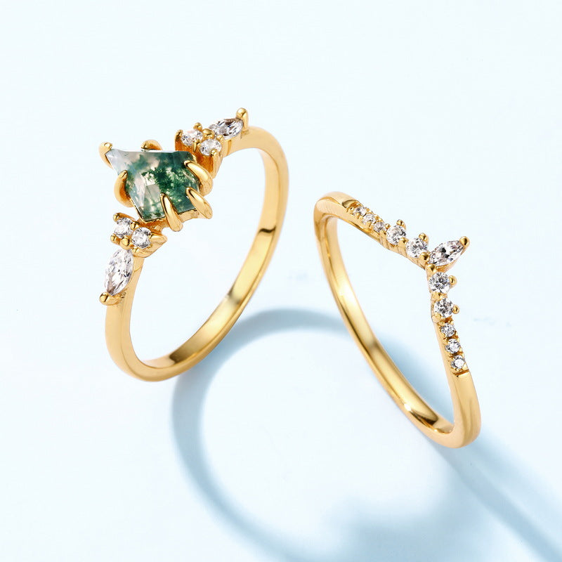 S925 sliver natural crystal  moss agate ring adjustable ring