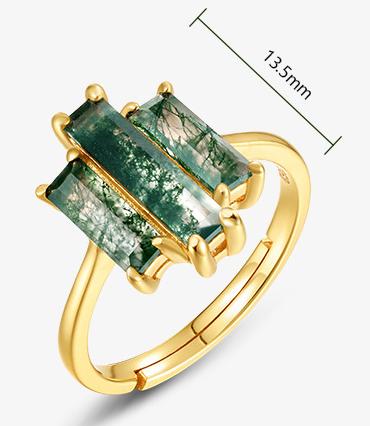 S925 sliver natural crystal  moss agate ring adjustable ring