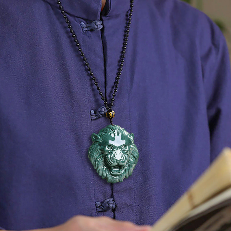 Natural jadeite blue water domineering lion pendant