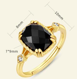 S925 sliver natural crystal  black agate ring adjustable ring